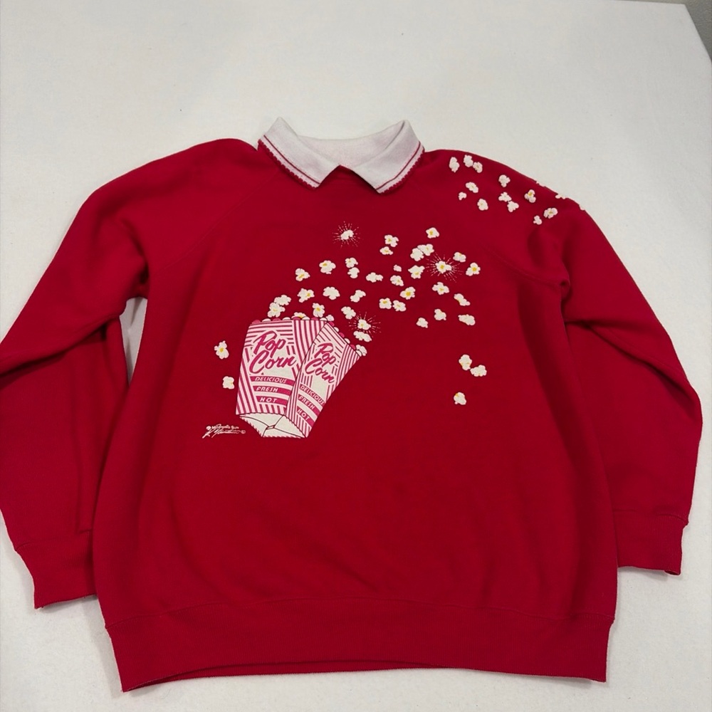 Vintage Sweatshirt 90s Morning Sun Popcorn 3D Puff Sweatshirt Hanes Red Large L - Picture 14 of 16